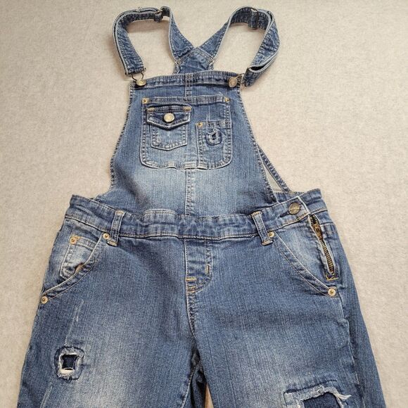 Rue 21 Overalls Women's Size 3/4 Skinny Distressed Denim Bib Cowgirl Countryglam - Picture 1 of 16